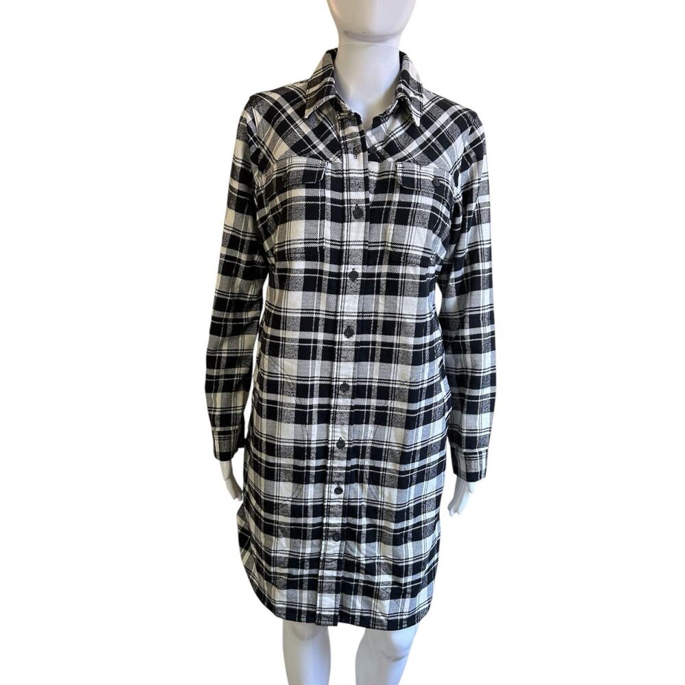 Duluth Trading Folklore Flannel Duster Jacket Dress XS Black Plaid NWT Outdoor
